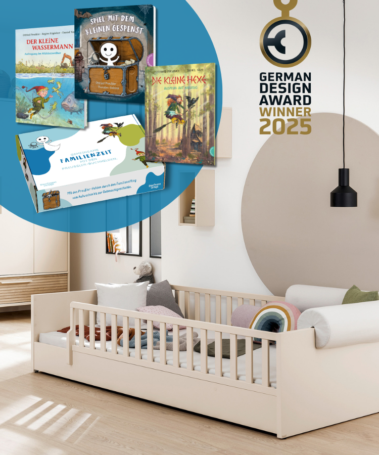 Paidi Bett Little Flo mit Buchpaket mit Gespenst, Wassermann und Hexe