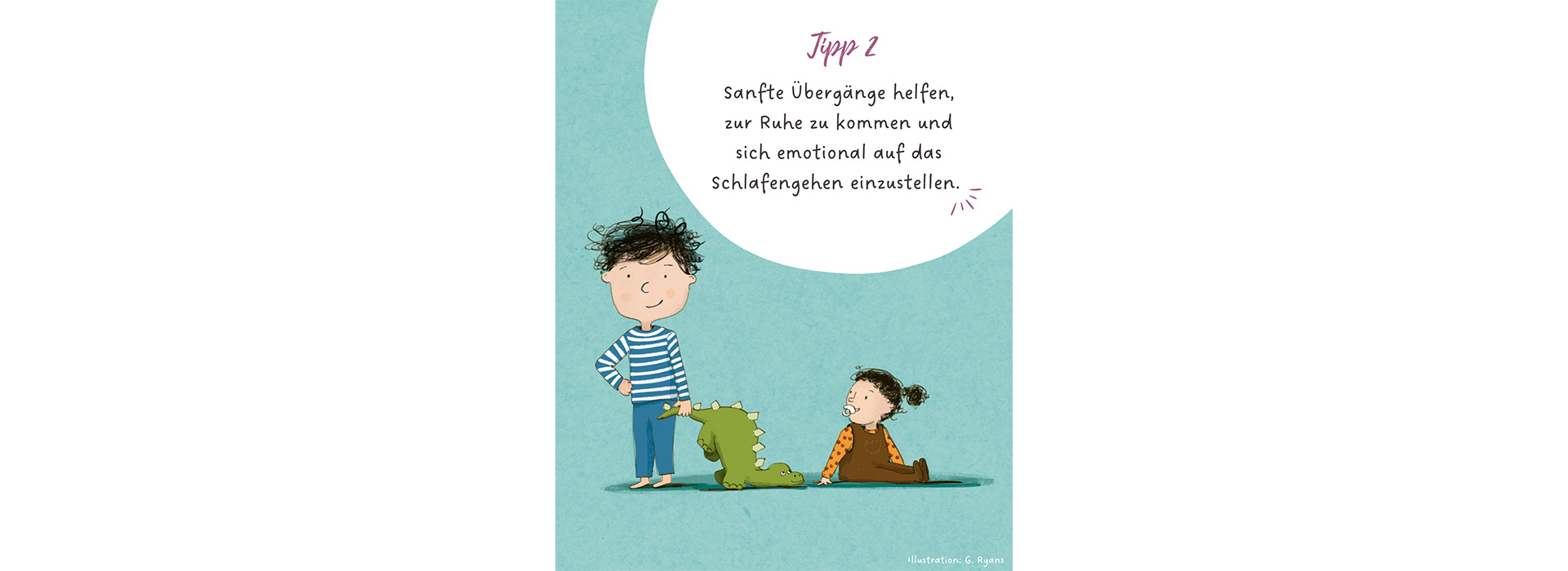 Ein Junge hält ein Dinosaurier-Spielzeug und ein Mädchen sitzt auf dem Boden