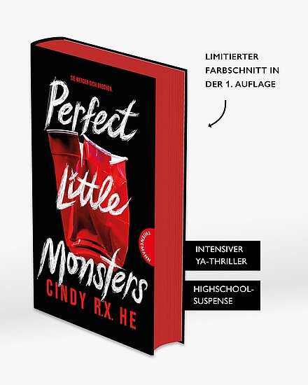 Das Buchcover zeigt auf schwarzem Grund ein zerknittertes rotes Folienstueck, weisse handschriftliche Titelzeilen und rote Buchseitenkanten.