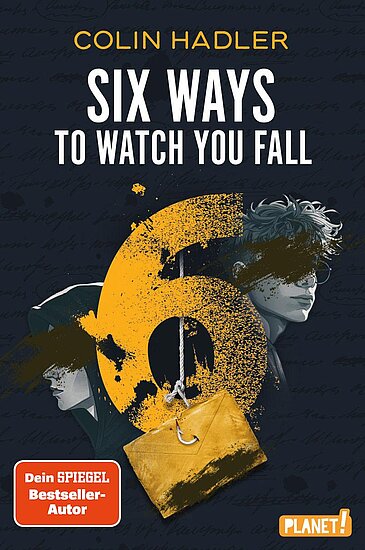 Das Buchcover zeigt zwei jugendliche Profilportraets vor dunkelblauem Hintergrund, eine grosse gelbe Zahl 6 und ein haengendes gelbes Paeckchen.