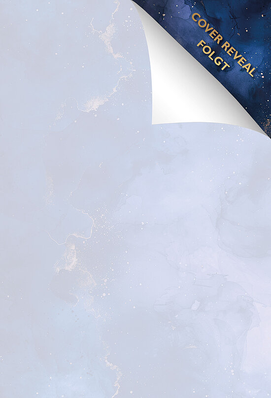 Das Buchcover zeigt ... eine hellblaue Marmorflaeche mit goldenen Adern und oben rechts eine umgeknickte Ecke, die einen Sternenhimmel zeigt.