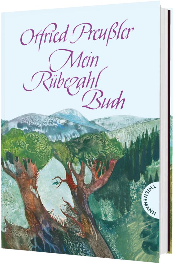 Das Buchcover zeigt eine farbenfrohe Illustration mit dem Hauptmotiv eines großen, menschlichen Gesichts, das zwischen grünen Bäumen versteckt ist. Im Hintergrund sind sanfte Hügel und ein blauer Himmel sichtbar.